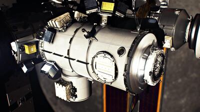 An illustration of the Lunar Gateway station show the Emirates Airlock, which is being created by UAE manufacturers. Photo: Mohammed bin Rashid Space Centre
