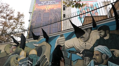 Anti-Israeli billboard carrying a sentence reading 'We are ready, are you ready?' at Palestine Square in Tehran. EPA