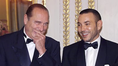French President Jacques Chirac laughs with King Mohammed VI prior a state dinner at the Elysee Palace in March, 2000. AFP