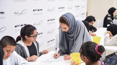 The session was led by Emirati artists Khawla Darkish, Noor Al Suwaidi, Shamma Al Amri and Hindi Demithan. Courtesy Cultural Office of Sheikha Manal Bint Mohammed Bin Rashid Al Maktoum