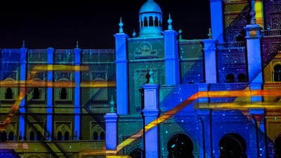 The Sharjah City Municipality building during the Sharjah Light Festival's opening night. Reem Mohammed / The National