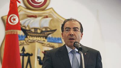 Tunisia's foreign minister Mongi Hamdi during a news conference in Tunis on April 25. Zoubeir Souissi / Reuters