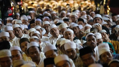 Muslims perform Qiyam Al Layl, the night prayers held during the last 10 days of Ramadan, in Bogor, Indonesia's West Java province. AFP