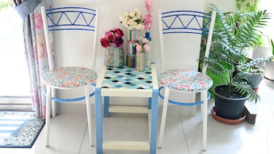 Her first project was a set of old chairs, which she transformed using a floral fabric
