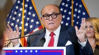 Former mayor of New York Rudy Giuliani, a lawyer for President Donald Trump, speaks during a news conference, November 19, 2020. AP