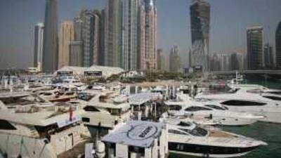Luxury yachts, including several superyachts, were for sale at the Dubai International Boat Show yesterday.
