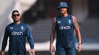 England coach Brendon McCullum and captain Ben Stokes at the Rajiv Gandhi International Stadium in Hyderabad ahead of the five-Test series against India that begins on Thursday. Getty Images
