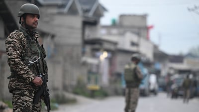 Indian security personnel stand guard in Wuyan near Indian-administered Kashmir's capital city of Srinagar. AFP