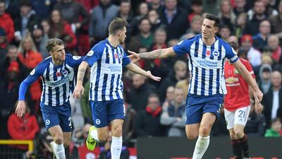 Lewis Dunk scored for Brighton at Old Trafford on Sunday. Getty Images