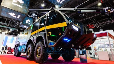 The Falcon 8x8 is the largest firetruck in the world. It was unveiled at the Dubai Intersec exhibition earlier this week. Courtesy: Naffco