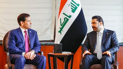 Iraqi Prime Minister Ali Al Zaidi, right, met US Secretary of State Marco Rubio on the sidelines of the UN General Assembly. AFP
