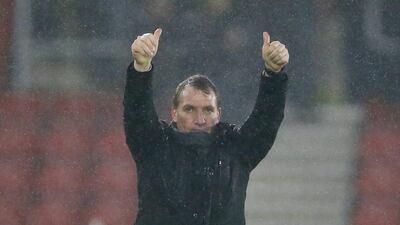 Liverpool manager Brendan Rodgers reacts at the end of his side's 2-0 Premier League win over Southampton on Sunday. John Sibley / Reuters / February 22, 2015
