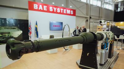 British company BAE Systems' 120mm L44A1 LR weapon system on display at the IDEB Defence and Security exhibition in Bratislava, Slovakia. Getty Images