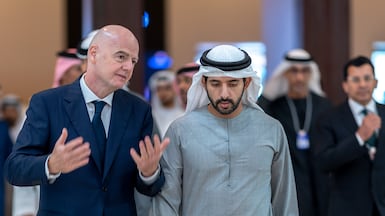 Sheikh Hamdan bin Mohammed, Crown Prince of Dubai, Deputy Prime Minister and Minister of Defence, with Gianni Infantino, president of Fifa. Dubai Government Media Office