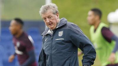 England manager Roy Hodgson kicks the ball while conducting a national team training session on Wednesday. Carl Recine / Action Images / Reuters