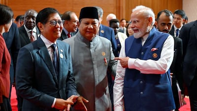 From left, Philippines' President Ferdinand Marcos, Mr Subianto and Mr Modi. AFP