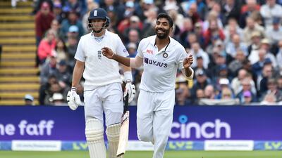 Jasprit Bumrah celebrates after dismissing England's Ollie Pope. AP