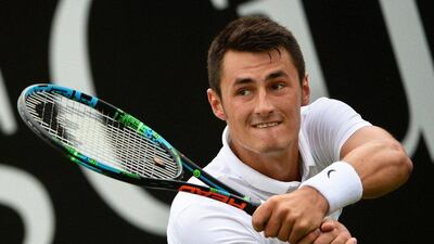 Bernard Tomic of Australia in action against Jan-Lennard Struff of Germany during their first round match at the ATP tennis tournament in Stuttgart, Germany, 09 June 2015. EPA/MARIJAN MURAT