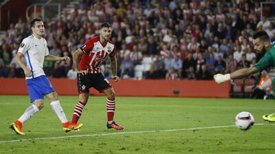 Southampton’s Charlie Austin scores their second goal against Sparta Prague. Stefan Wermuth / Reuters