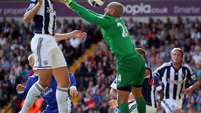 Gareth McAuley of West Brom scores against Everton at The Hawthorns. Ross Kinnaird/Getty Images