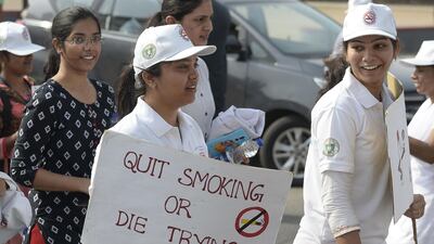 Indian students took part in a rally ahead of World No Tobacco Day in Hyderabad. AFP