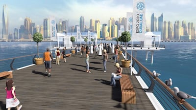 An artist’s impression of the boardwalk that will run the entire length of Palm Jumeirah’s crescent. Courtesy Nakheel