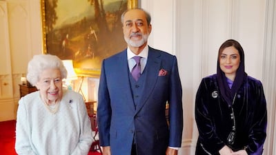 Queen Elizabeth II receives the Sultan of Oman and first lady, Sayyida Al Busaidiyah, at Windsor Castle. PA