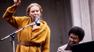 Joni Mitchell and Herbie Hancock perform during the Berkeley Jazz Festival at the Greek Theatre in Berkeley, California, in September 1978.