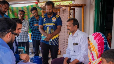 Representatives of Dr Shamsheer Vayalil meet the family of victim Abdul Rafiq Abdul Raheem in Telangana. Photo: VPS Healthcare