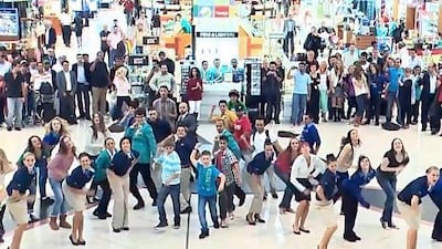 A flash mob breaks into dance in Dubai International Airport last year to promote the DBX Connect pre-paid credit card. Courtesy DXBconnect