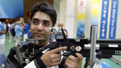 Abhinav Bindra poses for a photo after the men's 10m air rifle final.