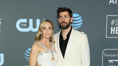 Emily Blunt in Prada and John Krasinski in Brioni. AFP