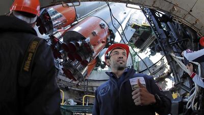 Backup crew member UAE astronaut Sultan Al Neyadi gets a close-up view of the booster from the blast area. Maxim Shipenkov / Pool Photo via AP