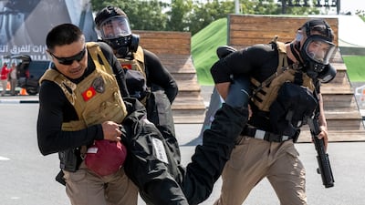 Kyrgyzstan SWAT Team participate on day one of the UAE SWAT Challenge at Training City in Al Ruwaya, as Dubai Police hosts the region’s largest gathering of special units, testing speed, precision and strategy in a five-day contest. 7th February 2026 Photo:Ahmed Ramzan/The National