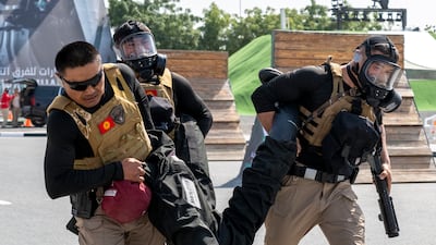 The team from Kyrgyzstan competes during the first day of the UAE Swat Challenge, in Al Ruwayyah. All photos: Ahmed Ramzan / The National