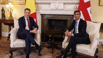 Alexander De Croo, Belgium's Prime Minister, and UK Prime Minister Rishi Sunak at 10 Downing Street in London on Tuesday. EPA