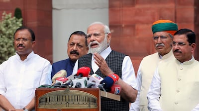 Indian Prime Minister Narendra Modi at Parliament House in New Delhi, where he said: 'My heart is filled with pain and anger because of the Manipur incident ... the guilty will not be spared'. EPA