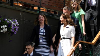 Kate Middleton, Duchess of Cambridge, arrives at the All England Lawn Tennis and Croquet Club, southwest London, on Tuesday. Reuters