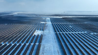 Solar panels in the Gobi desert. China is expected to see a big increase in electricity demand by 2026. AFP