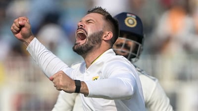 South Africa bowler Aiden Markram celebrates after taking the wicket of India's Washington Sundar for 31. AFP