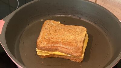 Flip the sandwich one more time, making sure it's nicely browned on each side. Farah Andrews / The National