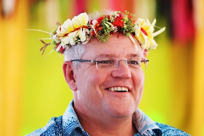 Australian Prime Minister Scott Morrison arriving for the Pacific Islands Forum in Tuvalu. Australian prime minister's office via AFP