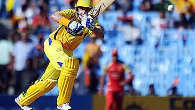 Michael Hussey plays a shot during his match-winning innings for the Chennai Super Kings against Royal Challengers Bangalore.