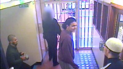 CCTV footage played to the jury during the trial of Hashem Abedi, Ahmed Hassan, and Muhammed Saeed, moments before launching an attack on Belmarsh prison officer Paul Edwards. PA