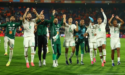 Algeria players celebrate after their 1-0 victory over the Netherlands in an international friendly on Wednesday, June 3, 2026. Reuters