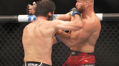 Magomed Ankalaev punches Jan Blachowicz during UFC 282 at T-Mobile Arena. USA Today