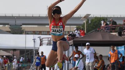 Japan's Chiaki Takada competes in the Women's Long Jump T11 final during the World Para Athletics Championships in Dubai. AFP