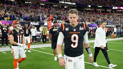 Cincinnati Bengals quarterback Joe Burrow walks off. AP Photo