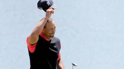 Tiger Woods reacts on the 18th green after winning the Arnold Palmer Invitational PGA golf tournament in Orlando, Florida. Scott Miller / Reuters