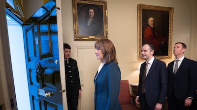 Ms Reeves prepares to leave 11 Downing Street. AP